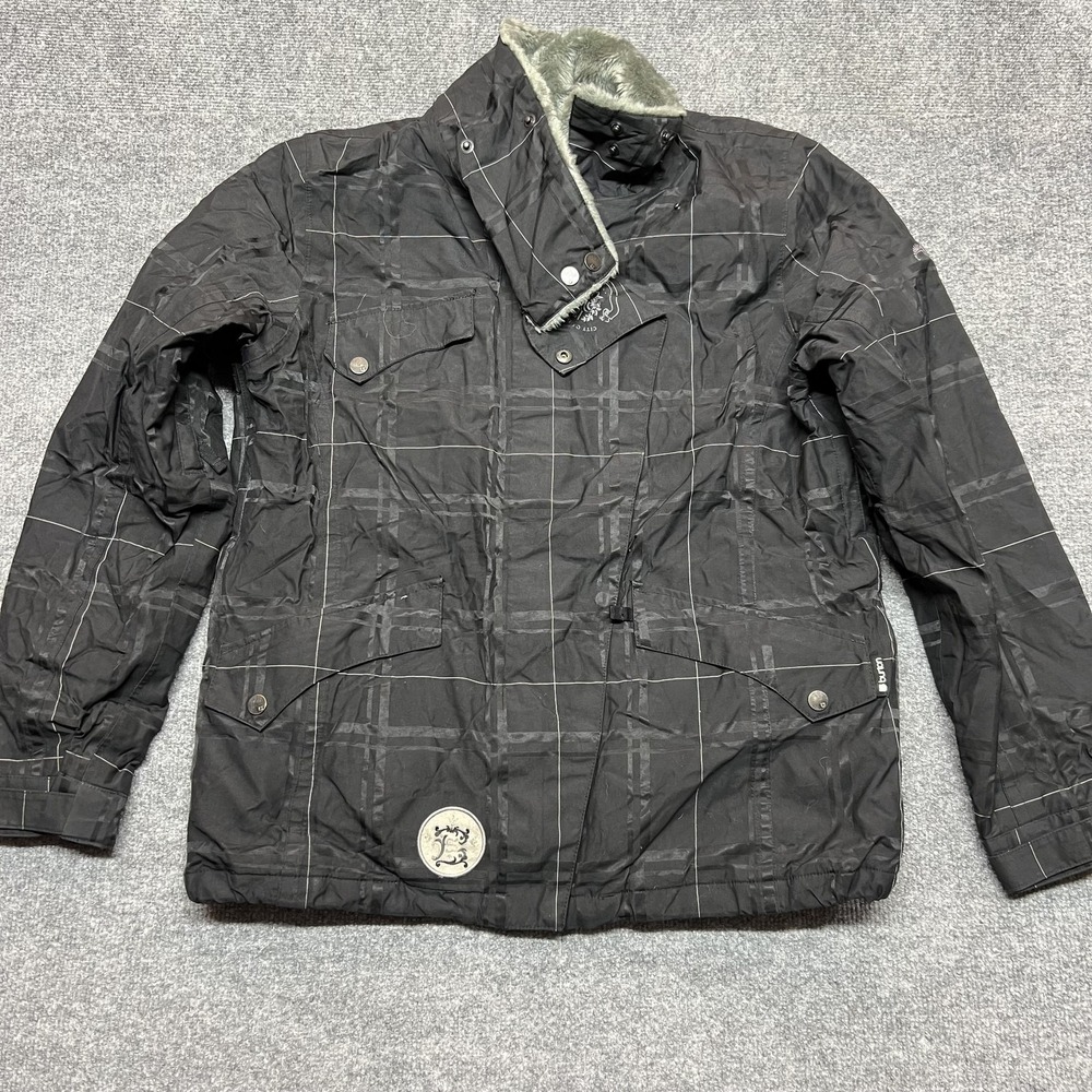 Burton Jacket Women's L Black Plaid Faux Fur Lined Insulated Warm Ski Snowboard